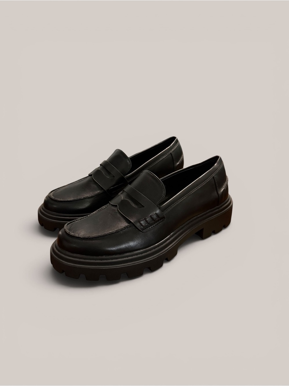 JustFab Colette Black Chunky Lug Sole Penny Loafers NWT
